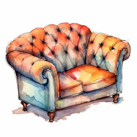 armchair Hand drawn watercolor illustration isolated on white background.の素材