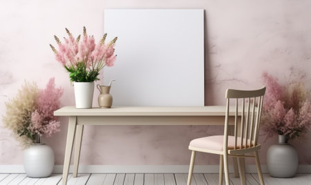 Mock up poster frame in modern interior background, 3D renderingの素材