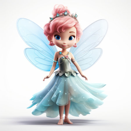 3d rendering of a cute cartoon fairy isolated on white background.の素材