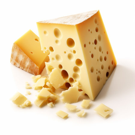 Cheese collection, piece of cheese isolated on white background cutoutの素材