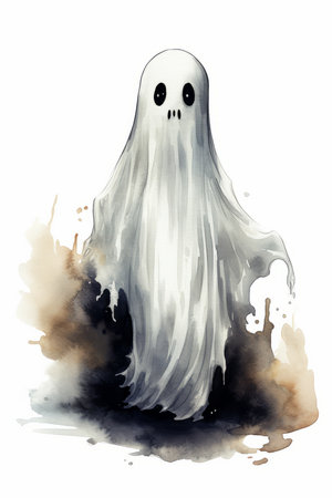 Watercolor illustration of ghost on white background, halloween conceptの素材