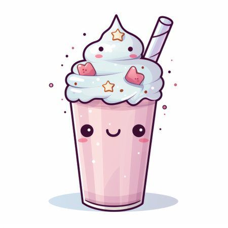 Cute cartoon milkshake with whipped cream, vector illustration.の素材