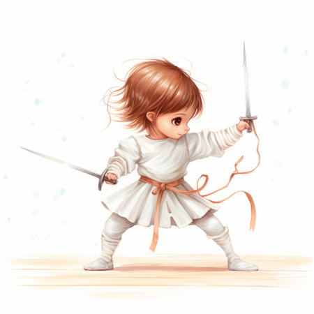 Karate girl with a sword. cartoon character. vector illustration.の素材