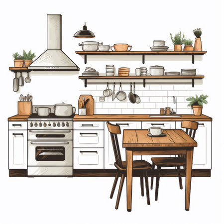 Kitchen interior. Furniture and kitchen equipment. Vector illustration.の素材