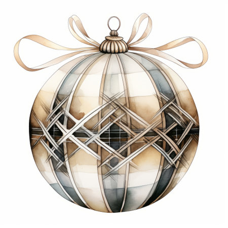 Watercolor christmas ball with ribbon isolated on white background. Watercolor illustration.の素材