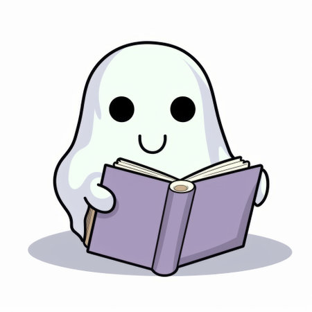 ghost reading a book on white background, vector illustration, eps10の素材