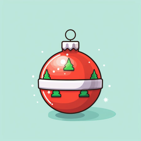 Cute cartoon christmas ball on green background. Vector illustration.の素材