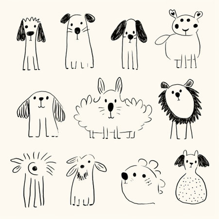 Set of cute hand drawn doodle animals. Vector illustration.の素材