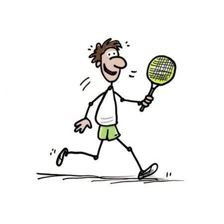 Cartoon man playing tennis. Hand drawn vector illustration for your designの素材