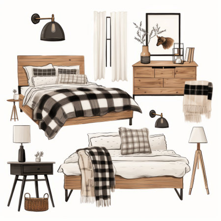 Vector illustration of a set of bedroom furniture. Furniture in the Scandinavian style.の素材