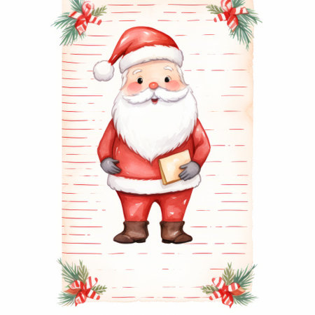 Illustration of a Santa Claus holding a gift on a white backgroundの素材