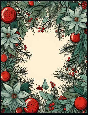 Christmas background with poinsettia and berries. Vector illustration.の素材