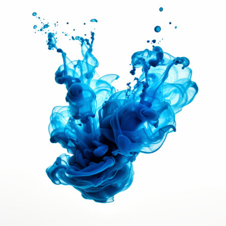 blue ink in water isolated on white background. Abstract paint splash.の素材