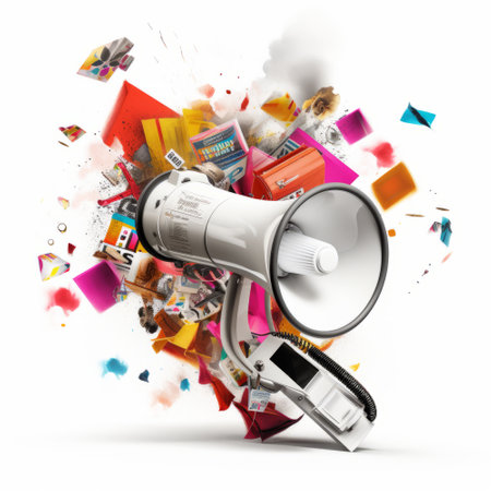 Megaphone and a lot of office items. 3d illustrationの素材