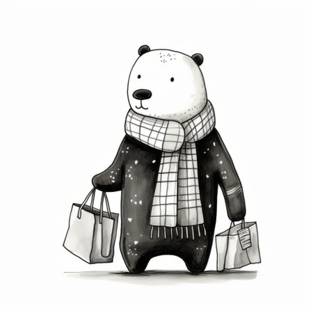 cartoon bear with shopping bags on white background - illustration for childrenの素材