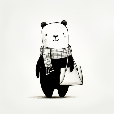Polar bear in scarf and sweater with shopping bags. Vector illustration.の素材
