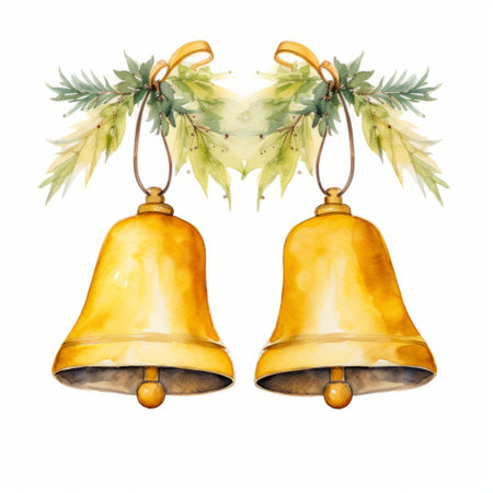 Watercolor Christmas bells. Hand drawn illustration isolated on white background.の素材