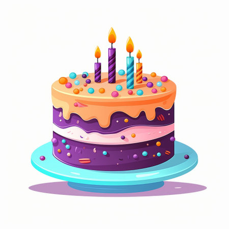 Birthday cake with candles. Vector illustration isolated on white background.の素材