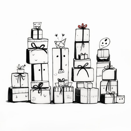Hand drawn doodle of christmas gifts isolated on white backgroundの素材
