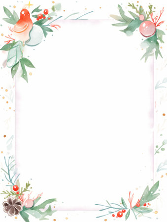 Watercolor christmas frame with berries and leaves. Vector illustration.の素材