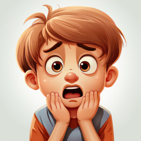 Surprised boy with hands on face. Vector cartoon illustration.の素材