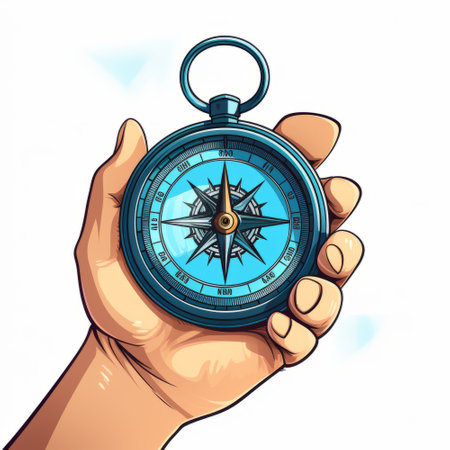 Compass in hand. Vector illustration of a man's hand.の素材