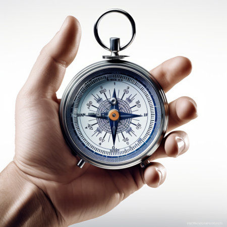 Compass in hand isolated on white background. 3D illustration.の素材