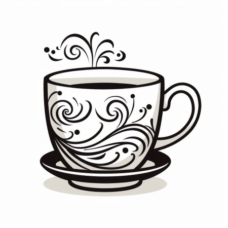 Cup of coffee with floral pattern on a white background. Vector illustrationの素材