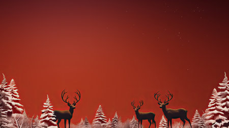 Silhouette of reindeer on red background, christmas themeの素材