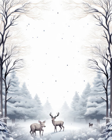 Winter forest background with deer and snow. Vector illustration for your designの素材