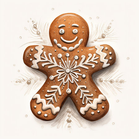 Gingerbread man cookie decorated with snowflakes. Vector illustration.の素材