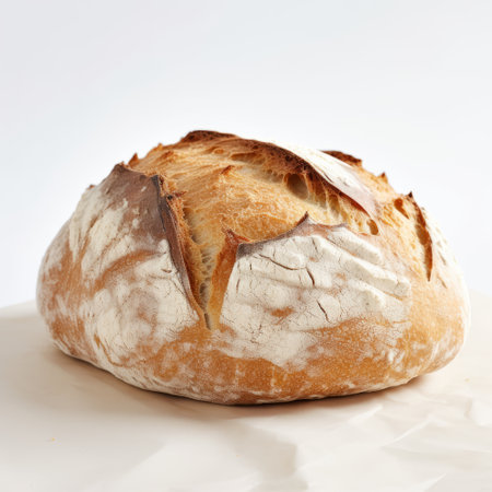 Freshly baked bread on a white background. Close-up.の素材