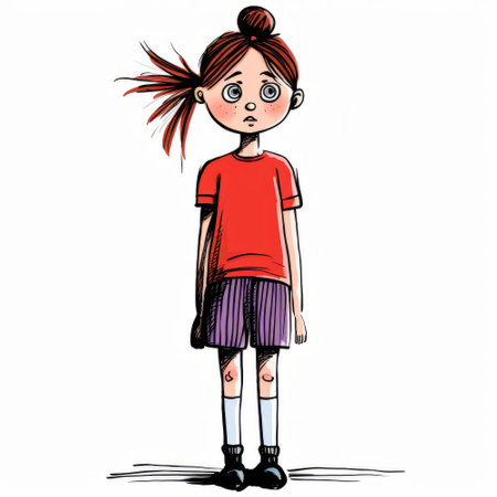 cute little girl cartoon vector illustration sketch doodle hand drawnの素材