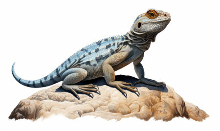 3D digital rendering of a chameleon isolated on white backgroundの素材