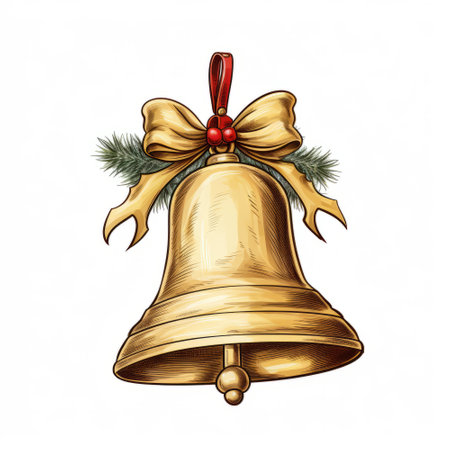 Christmas bell with bow isolated on white background. Vector hand drawn illustration.の素材