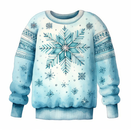 Winter sweater with snowflakes isolated on white background. Watercolor illustrationの素材