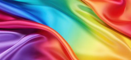 abstract background of colored silk or satin fabric with folds and wavesの素材