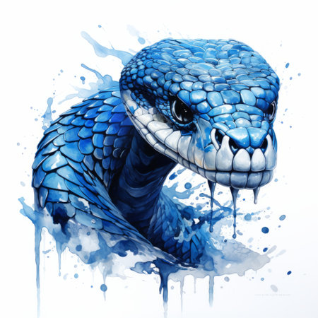 Watercolor illustration of a blue snake isolated on a white background.の素材
