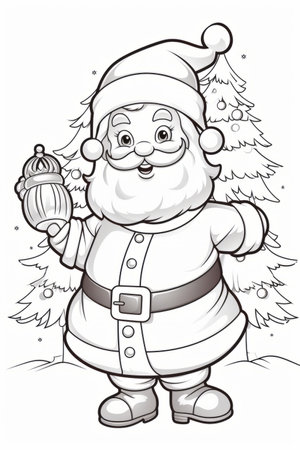 Black and White Cartoon Illustration of Santa Claus for Coloring Bookの素材