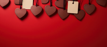 Valentine's day background with hearts and price tags on red backgroundの素材