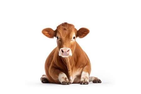 Cute brown cow isolated on a white background. Studio shot.の素材