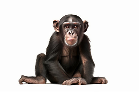 Chimpanzee sitting isolated on white background, 3d illustrationの素材