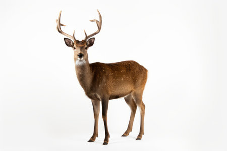 Beautiful deer isolated on white background. Studio shot. Side view.の素材