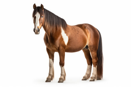 Horse standing isolated on white background. Side view. 3D illustration.の素材