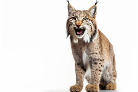 Eurasian lynx, isolated on white background. Studio shot.の素材