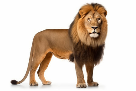 Male Lion Standing and Looking At Camera, isolated on white background.の素材