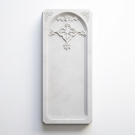 Beautiful molding art on the white wall, closeup of photoの素材