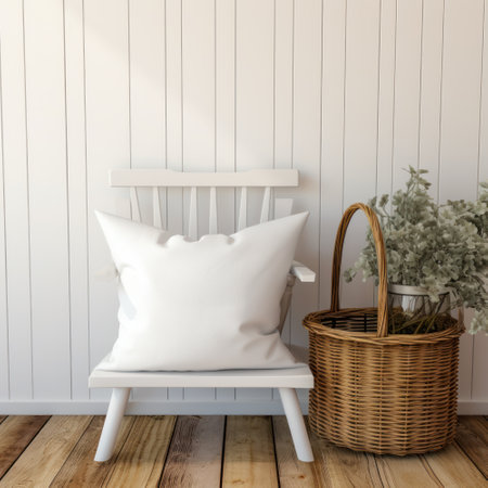 White pillows in a wicker basket. 3d rendering.の素材