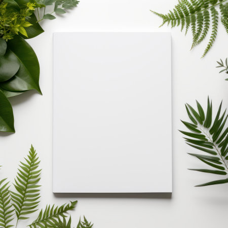 Creative layout made of tropical leaves on white background. Flat lay, top view minimal concept.の素材
