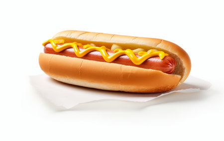 Hot dog isolated on white background. Fast food. Close-up.の素材